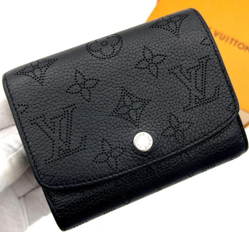 Louis Vuitton Iris Compact Wallet Monogram Black Mahina Calfskin Bifold