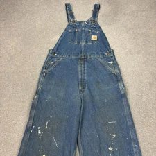 Carhartt Dungarees Adult 32x34 Blue Overalls Bib Carpenter Denim Work Wear Mens