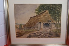 Aquarell Heide Schafstall signiert F ? wohl Hamburger Maler 40er 50er J (F  70 )