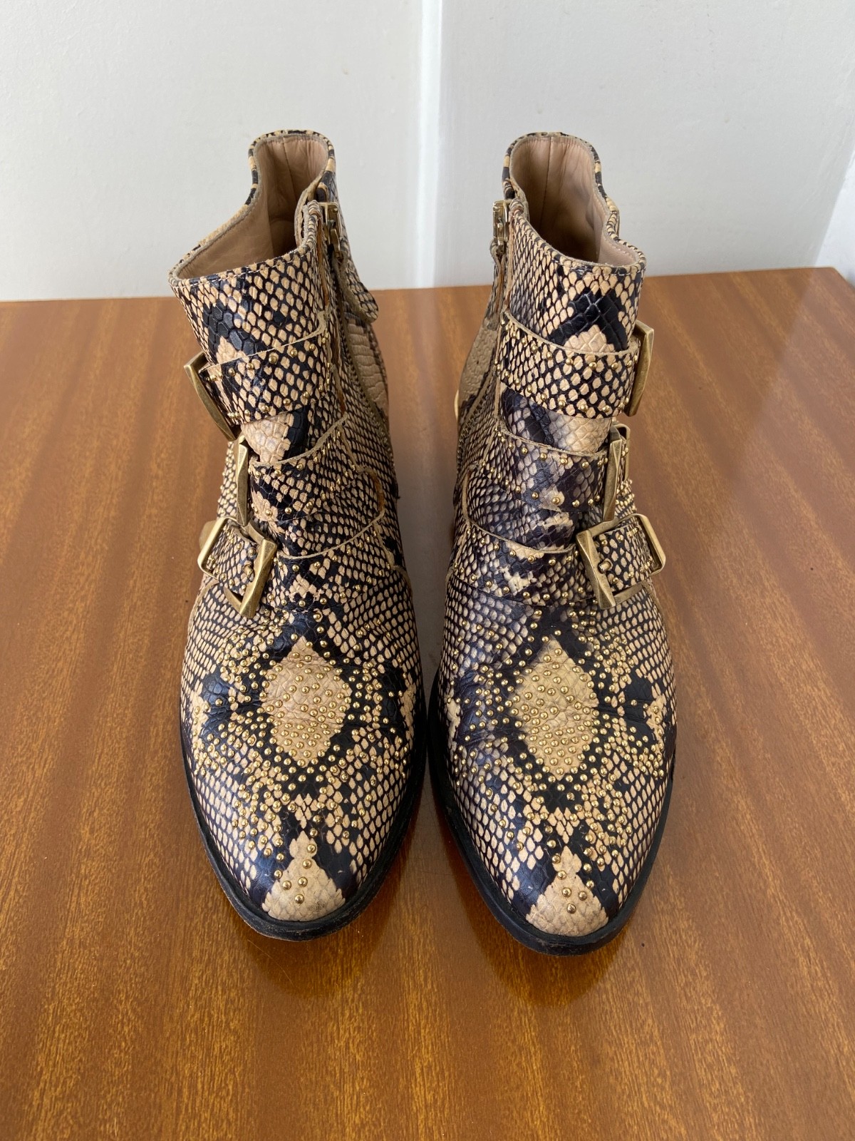 Chloe susanna python-embossed studded leather ank… - image 4