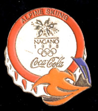 NAGANO 1998 OLYMPIC GAMES. SPONSOR PIN. COCA COLA CAP. ALPINE SKIING