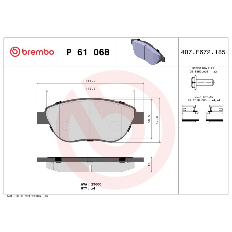 BREMBO P 61 068 Brake Pads Set Front for 307 207 C4 Xsara Picasso Partner Berlin