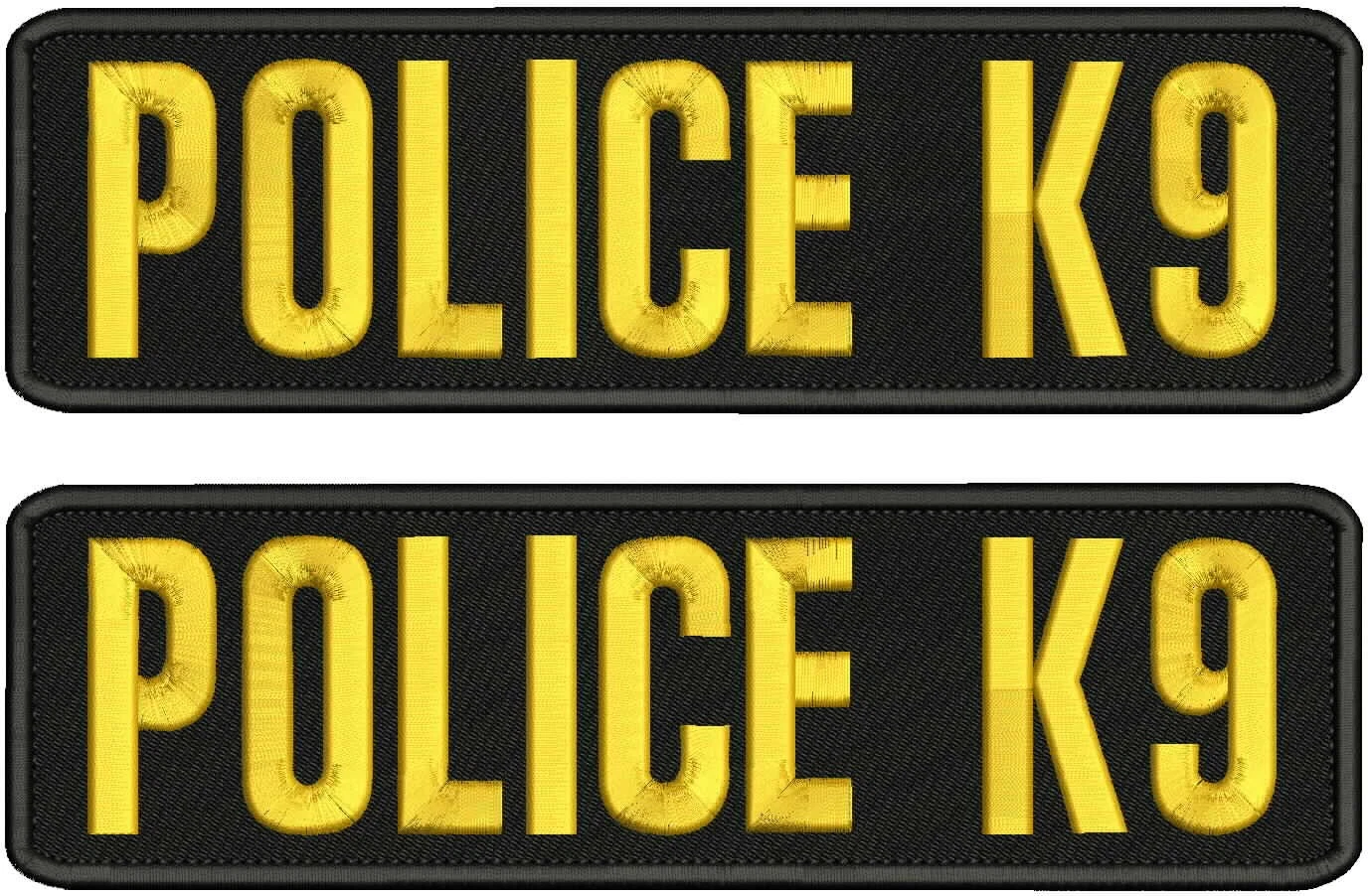 POLICE K9 2 EMBROIDERY PATCHES 3X11 VELCR@ ON BACK GOLD ON BLACK
