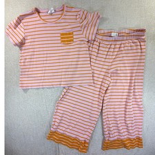 LAKE Women's Medium Pink Orange Striped Knit Short Sleeve Pajama Set Sleepwear