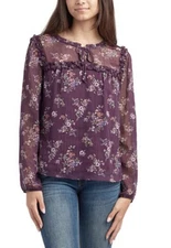 Stitch Fix Fortune + Ivy Womens Blouse Size M Sheer Key Hole Purple Floral NWOT