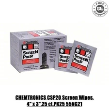CHEMTRONICS CSP20 Screen Wipes,4" x 3",25 ct,PK25 55NG21