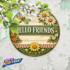 Welcome Bees Sunflower Round Wood Style Hanging Sign Garden Decor 8x8