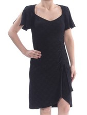 NANETTE LEPORE Womens Black Flutter Sleeve  V Neck Cocktail Shift Dress 8