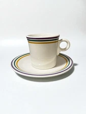 Rare Retired Fiesta Ware Marti Gras Tea Cup And Saucer White Purple Green Gold