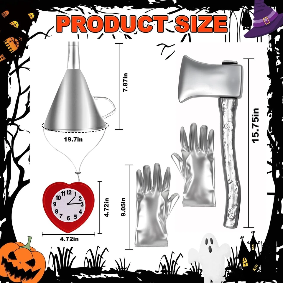 Accesorios de disfraz de hojalata Halloween embudo plateado sombrero hacha conjunto divertido disfraz de hojalata para Foto 2 de 4