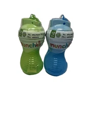 MUNCHKIN 12 month + spill proof mighty grip SIPPY CUPS 10 oz GREEN BLUE