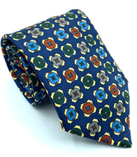 Burberrys Mens Neck Tie Silk Geometric Made in England Blue multicolor