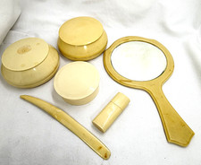 6 Pc 1930  s French Ivory Pryalin Celluloid Vanity Set Boxes Mirror And More