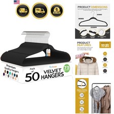 Velvet Hangers Space Saving Slim Non Slip Heavy Duty Closet Organizers 50 Pack
