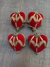 4 Decorated Heart Shaped Felt With Gold Highlights Christmas Ornaments