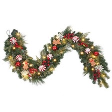 6 ft Gingerbread Christmas Garland with 30 Lights with Timer/Baking Holiday D...