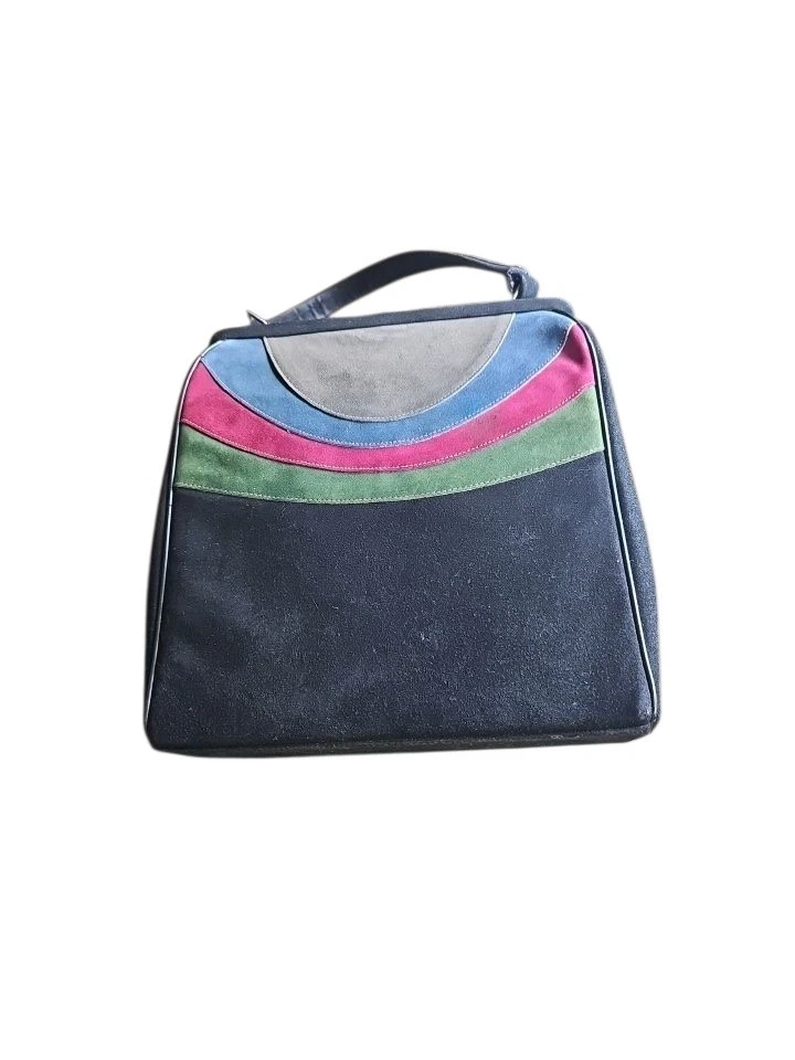 Bolso de Mano Vintage Años 70 Italiano Arco Iris Gamuza Marco Multicolor Rayas Hecho en Italia Foto 3 de 4