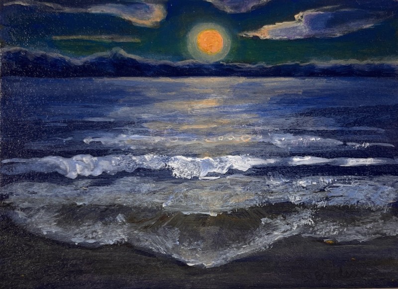 ACEO Original Acrylic Painting Full Moon miniature by BrydenArt