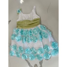 Bonnie Jean Girls White Aqua Blue 3D Rosette Floral Party Dress Sage Green 4