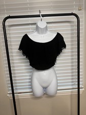 Lush Black Crochet Trim Off Shoulder Top Size...