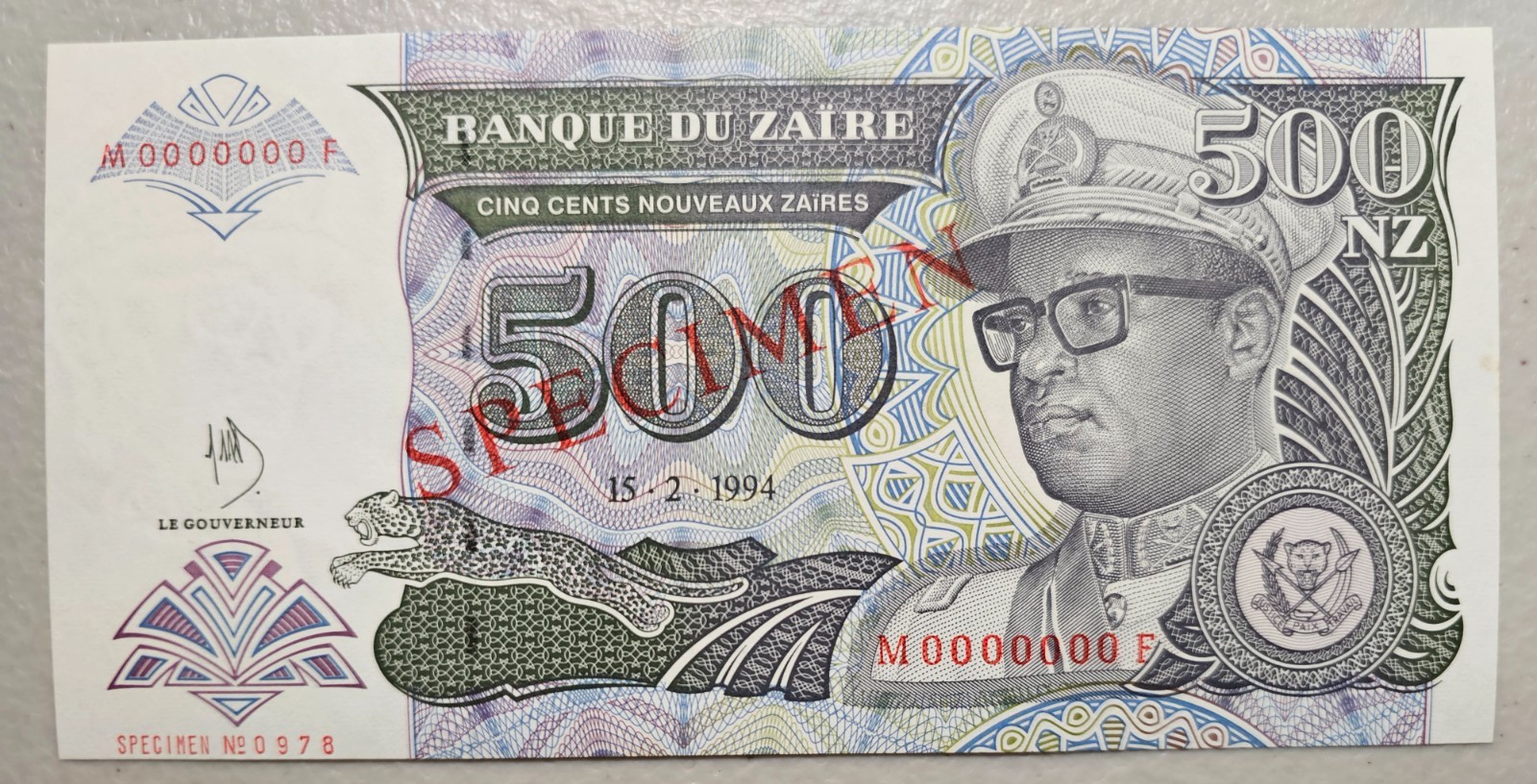 Zaire 500 N. Zaires 1994 Specimen Unc