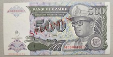 Zaire 500 N. Zaires 1994 Specimen Unc