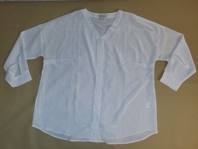 Laura Kent elegante Bluse Gr. 48 Weiß Schlupfbluse V-Ausschnitt Seidenglanz