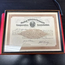 1922 Certificate of Membership Burley Tobacco Growers Cooperative Association