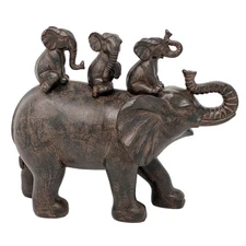 8" H 3 Baby Elephants Riding an Elephant Resin Statue Figurine Home Decorativ...