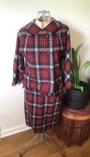 1960  s Wool Plaid 2 Piece Jacket  Skirt Set