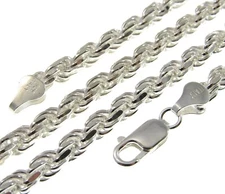 5MM Solid 925 Sterling Silver DIAMOND CUT ROPE CHAIN Bracelet or Necklace Italy 