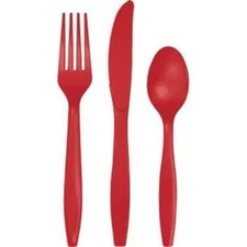 Red Heavy Duty Plastic Cutlery Assortment 24 Per Pack Tableware Party Supplies