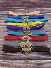 Lot of 9 VTG 80's Stretch Belt with Enamel Buckle Made in Korea Various Designs