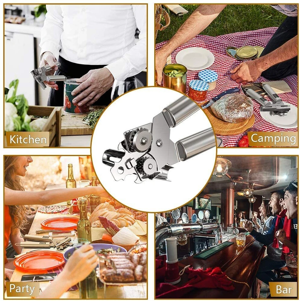 Abridor de latas de acero inoxidable Kebley manual seguro para alimentos buen agarre con botella incorporada Foto 2 de 4