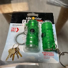 Life Gear Super Bright White GREEN Flasher LED Light Keychain 200 hours Set Of 2