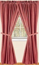 Heritage House Check Barn Red and Nutmeg 72" x 63" Lined Cotton Curtain Panels