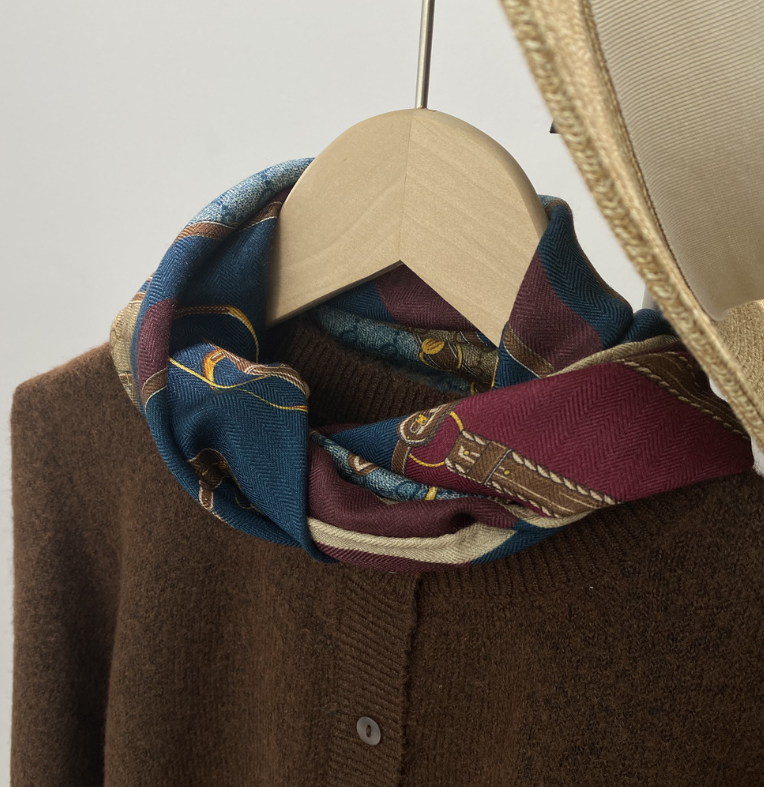 70% Cashmere 30% Silk Wrap Scarf Red Retro Print Double Face Print Shawl 27''