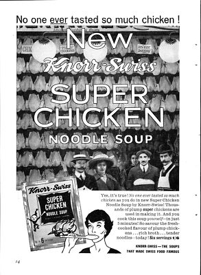 1958 Reklame KNORR-SWISS ''Super Hühnernudelsuppe Originaldruck Ad Ephemera