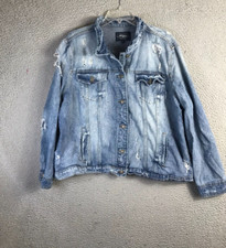 Silver Jeans Jacket Womens 2x Distressed Denim Button Up Coat