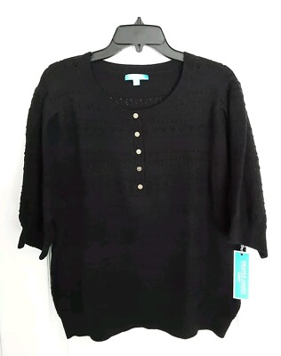 Draper James RSVP Puff Short Sleeve Henley Sweater Black Size: XXL MSRP $39.99