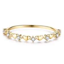 Women'sfashion Band Ring Round Full 1/10ct Natural Diamond Solid 10k Yellow Gold