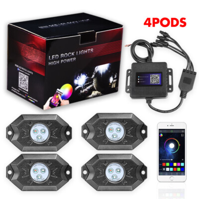 4 Pod RGB LED Rock Light Bluetooth Underglow Lamp for CAN AM POLARIS RZR ATV UTV