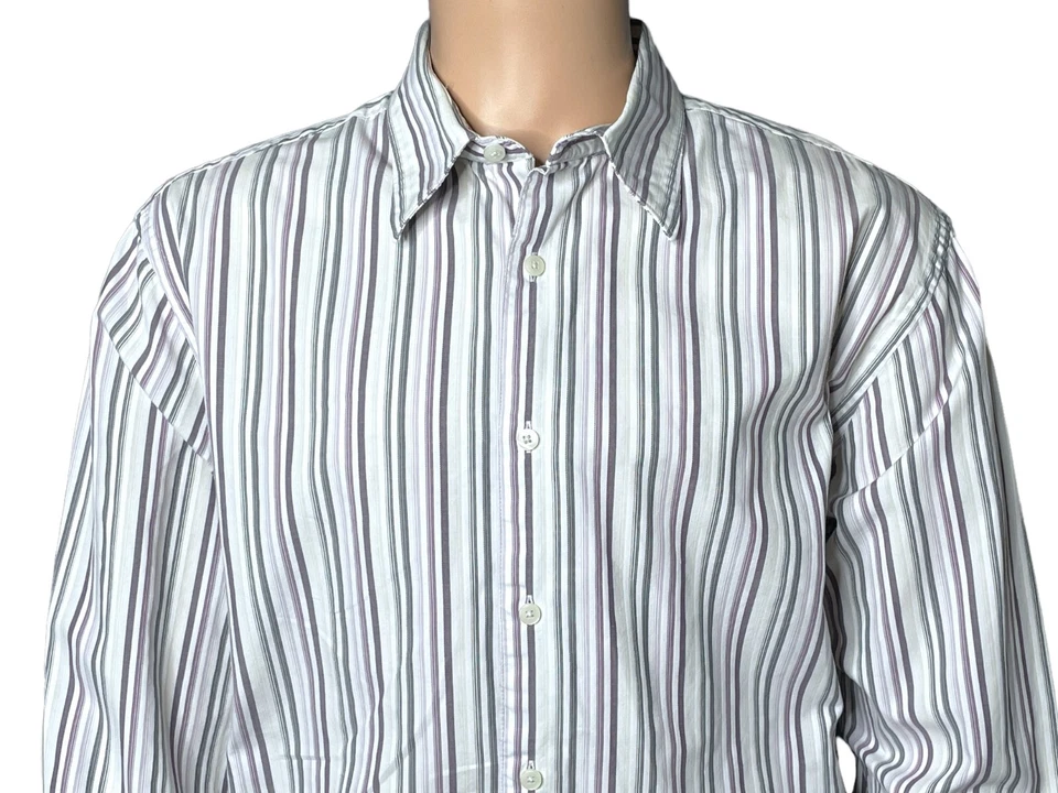 Axist Modern Fit Long Sleeve Dress Shirt Mens Purple Pink Gray Stripe Mens XL - Image 3 of 4