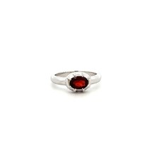 Sterling Silver Oval Garnet Ring Size 6.75 Stone 6 x 8 mm