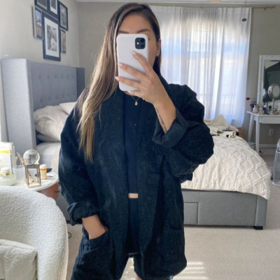 Of Two Minds Anthropologie Speckled Dark Grey Drape Oversized Jacket