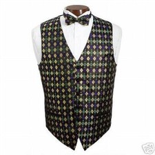 New Mardi Gras Diamond Pattern Tuxedo Vest Only