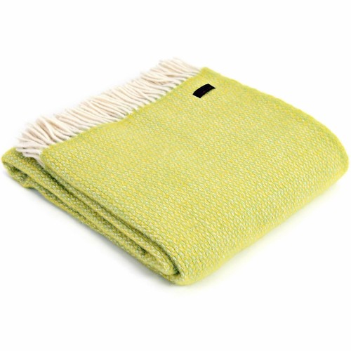 TWEEDMILL TEXTILES 100 Pure Wool Sofa Throw Blanket LIME GREEN
