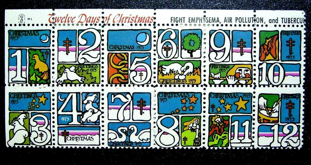 US, 1973 Twelve Days of Christmas, Printer B, WX251, Perf 11