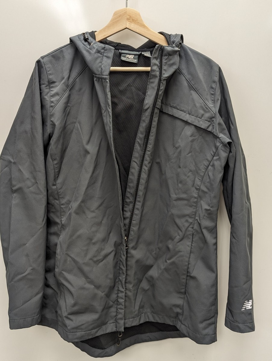 Mens New Balance Gray Hooded Waterproof Jacket Large