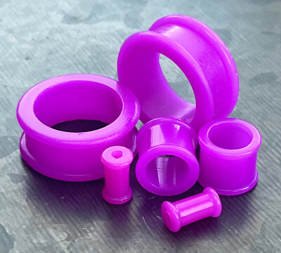 PAIR Purple Silicone Tunnels Double Flare Plugs Earlets Soft Flexible Gauges